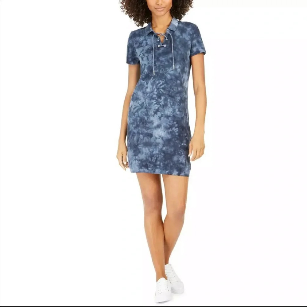 Tommy Hilfiger Navy Tie-Dye Lace-Up Polo Dress XS NWT